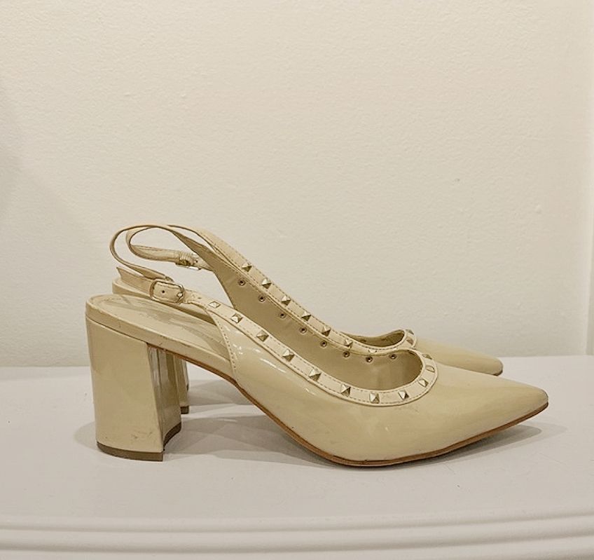 Nude studded marc fisher sling back heels