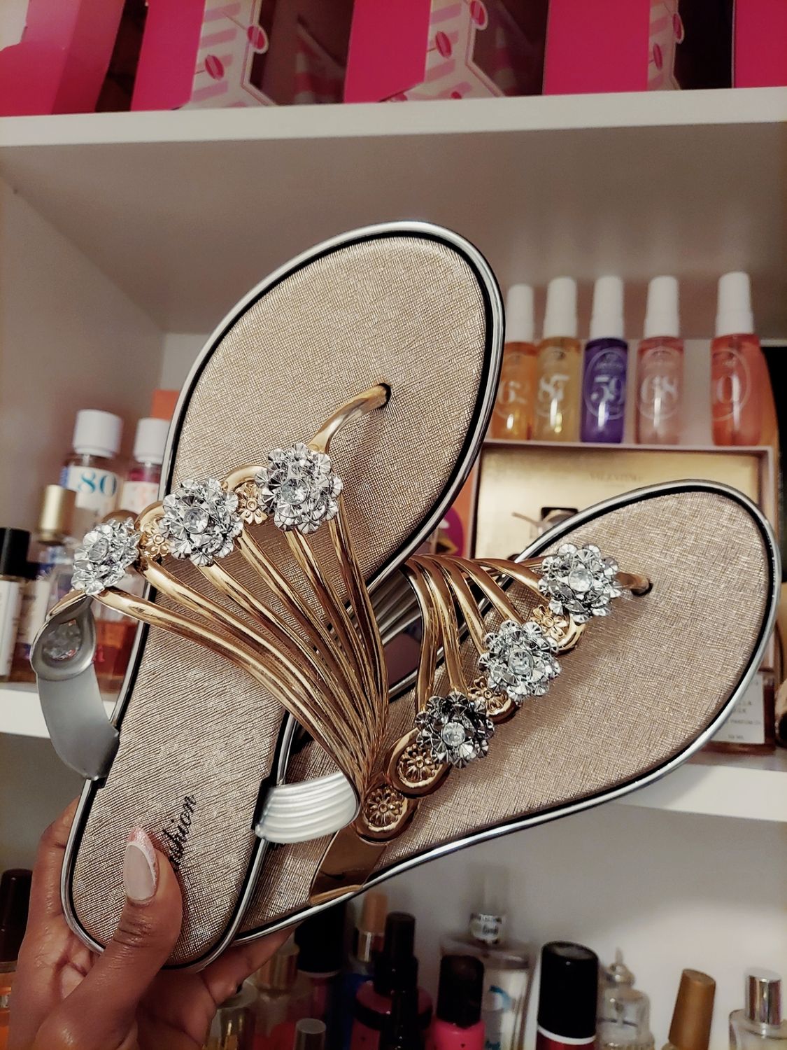 Gold flower bling sandals