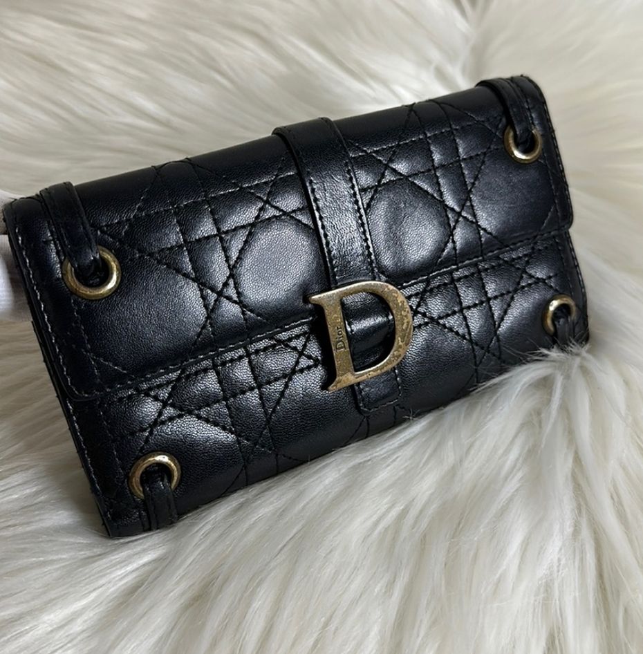 DIOR vintage black leather canage folded clutch wallet