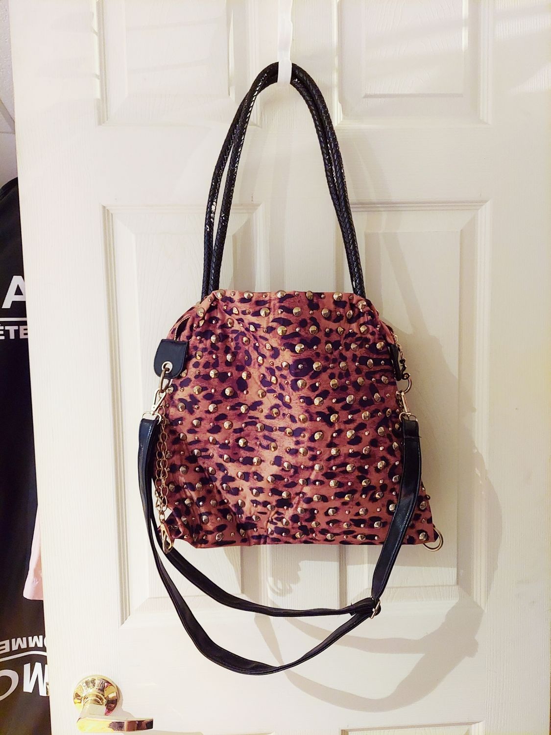 Leopard bag with gold studs