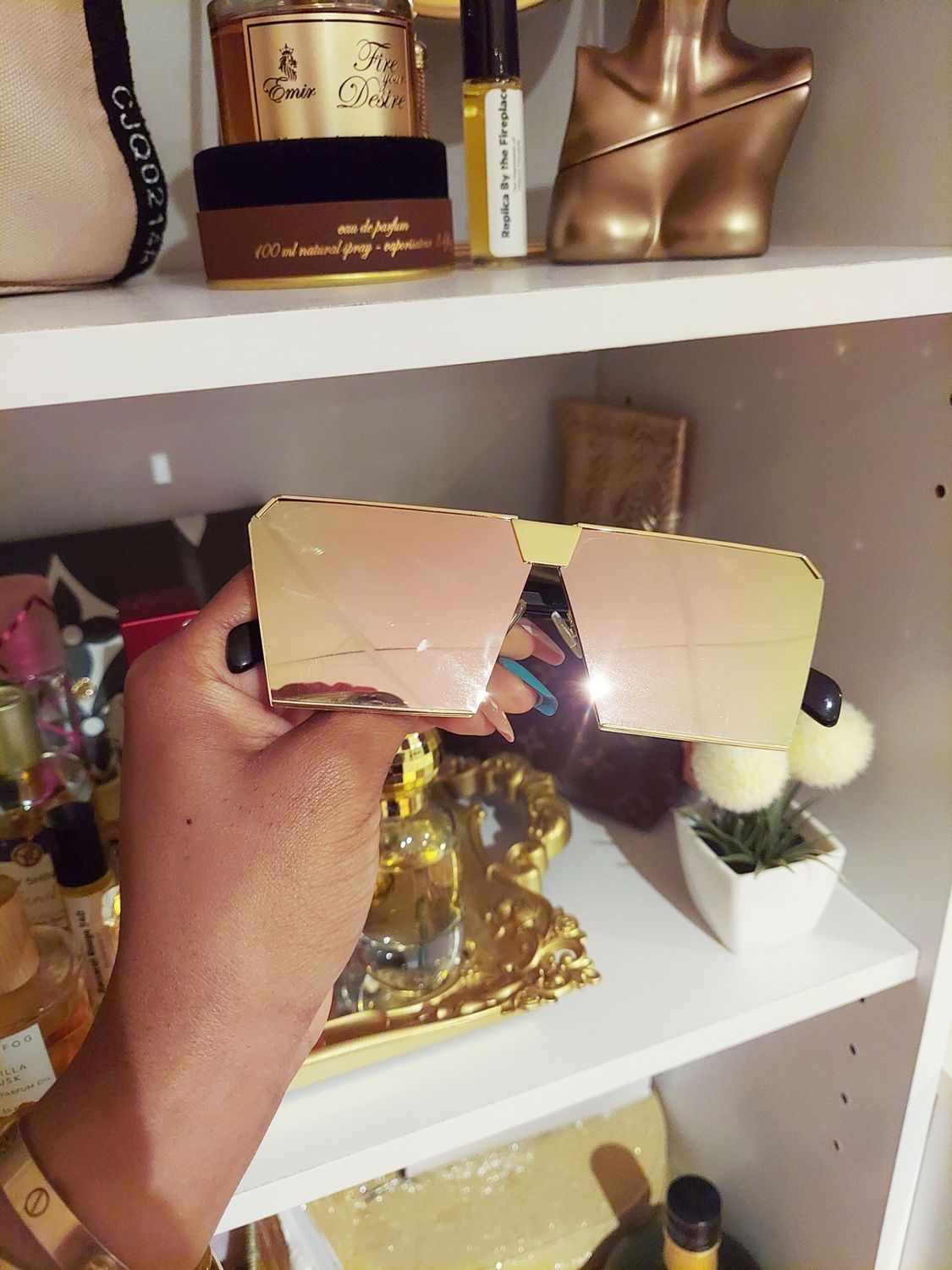 Square gold sunglasses with iridescent rose gold lenses (ADD ON ITEM)
