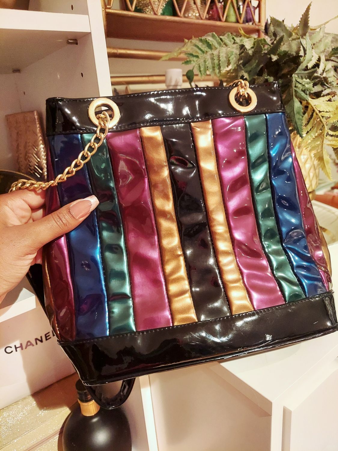 Vintage giorgini black multicolor patent leather bag