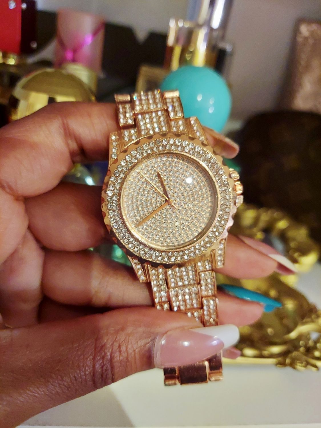 Rose gold bling watch