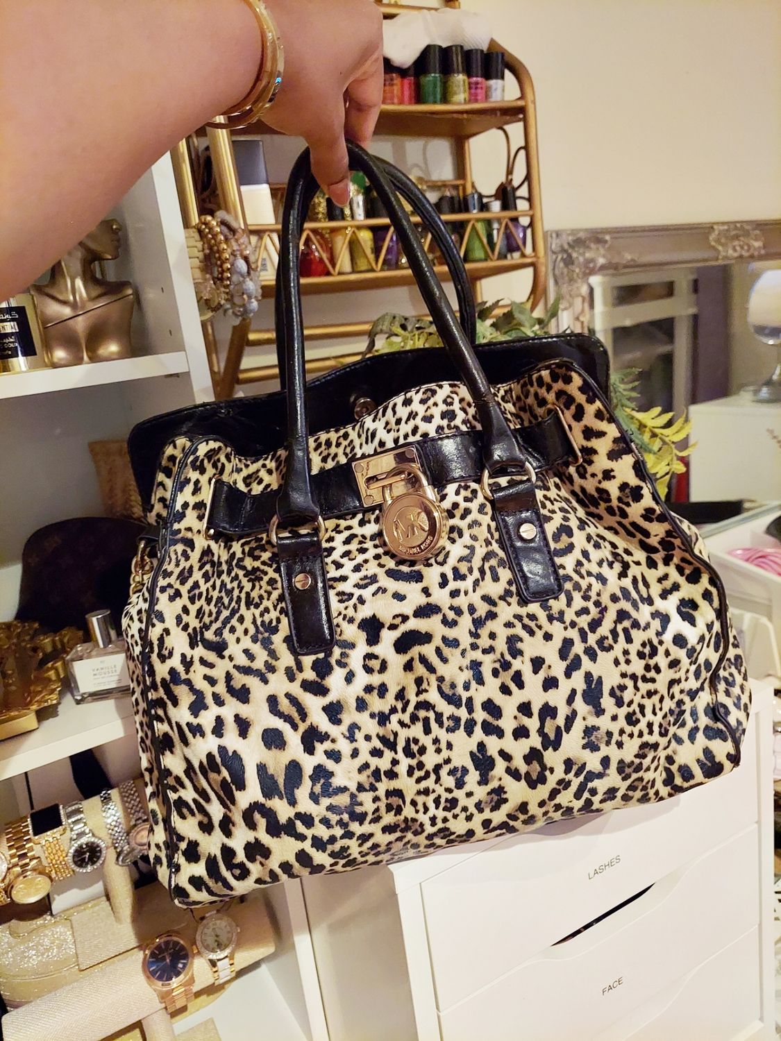 Used leopard faux leather bag