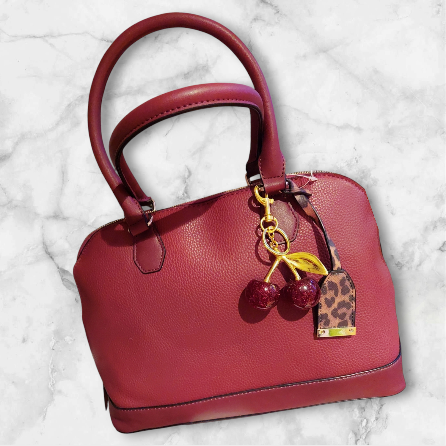 New Faux leather burgundy bag with cherry charm