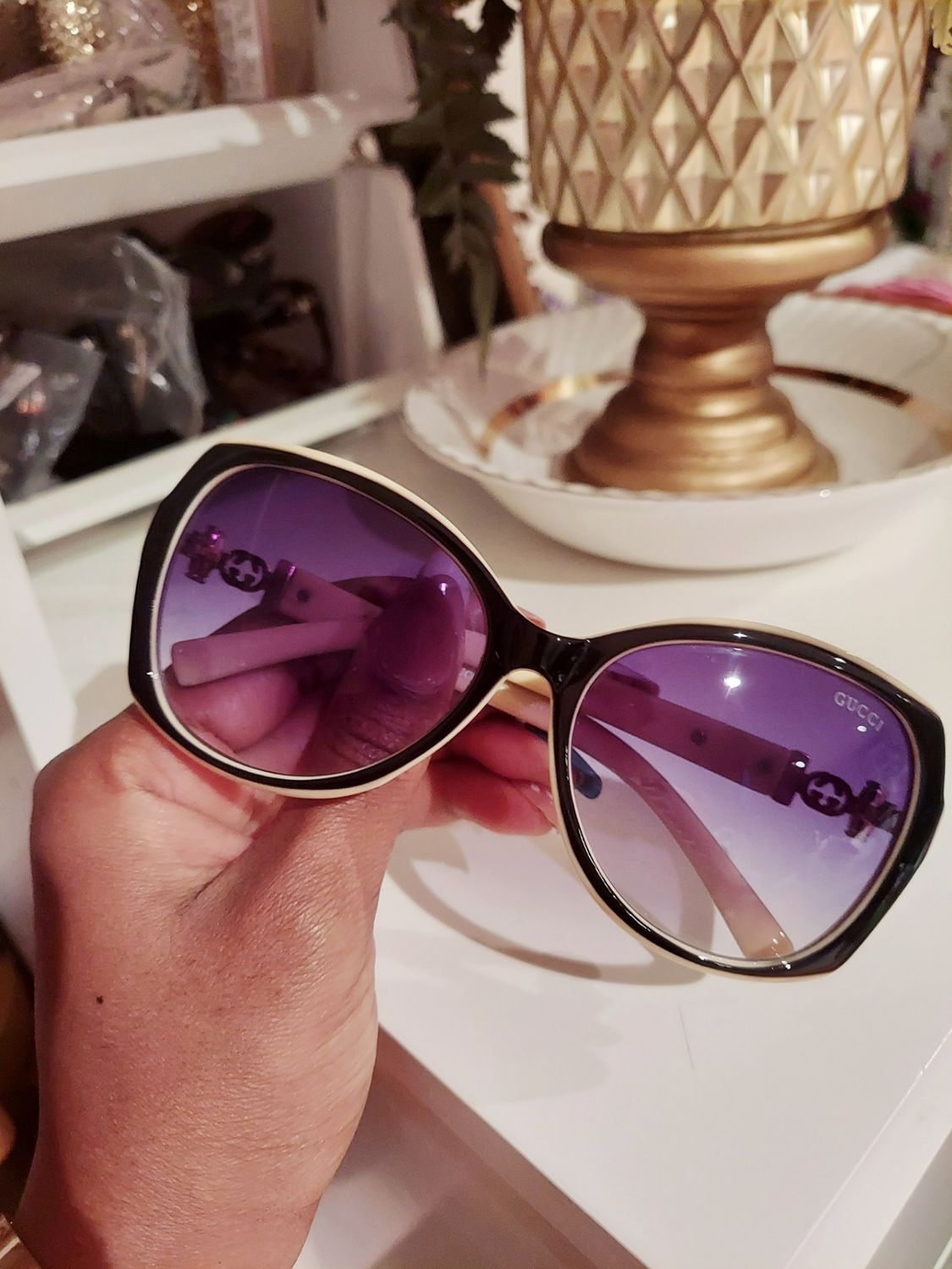 Cream and black GG sunglasses