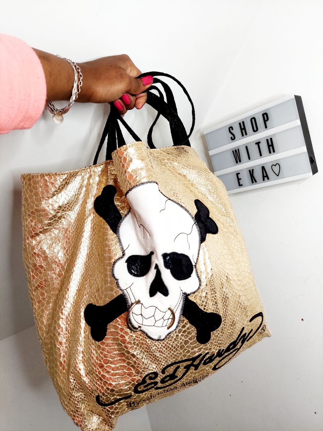 Ed hardy gold tote bag