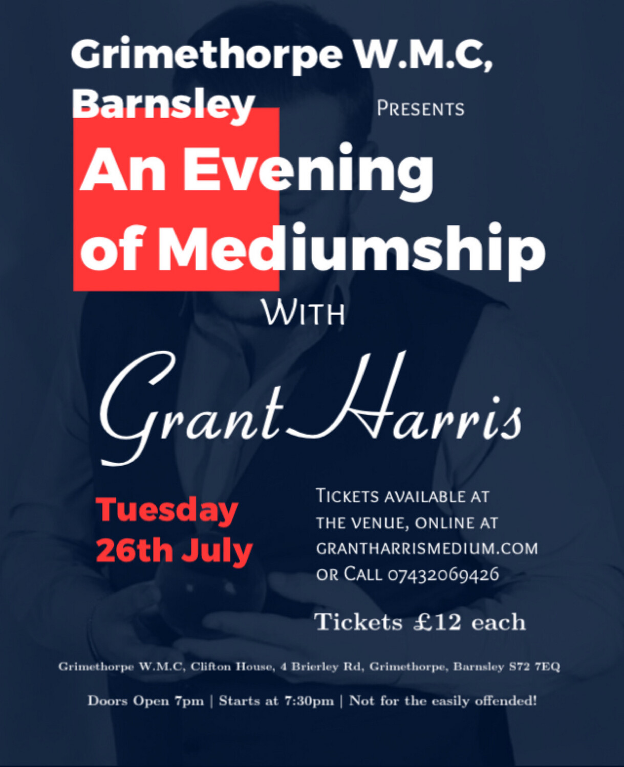 Evening of Mediumship, Grimethorpe WMC, Barnsley, Tues 26th July 2022