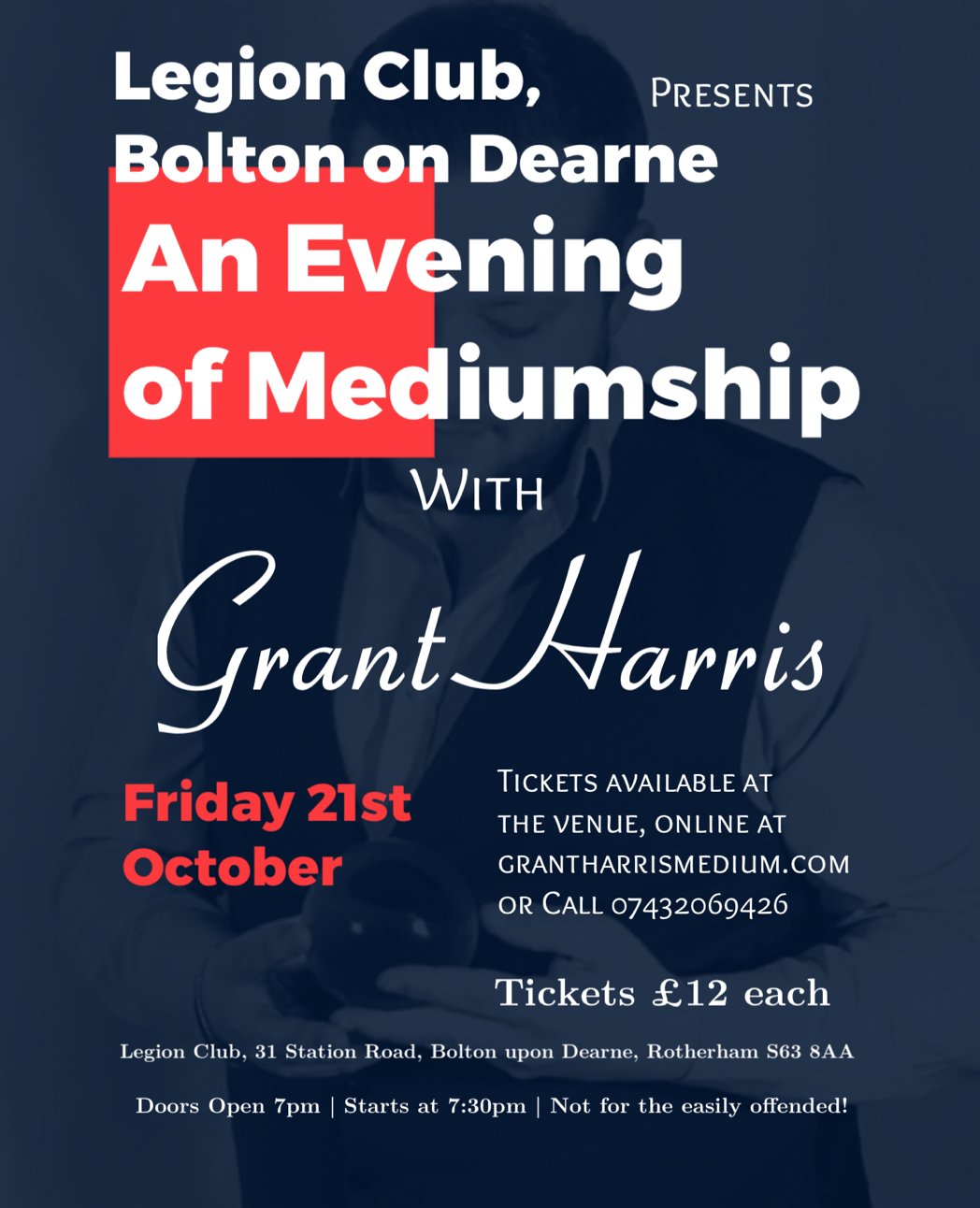Evening of Mediumship, Legion Club, Bolton on Dearne, Fri 21st October
