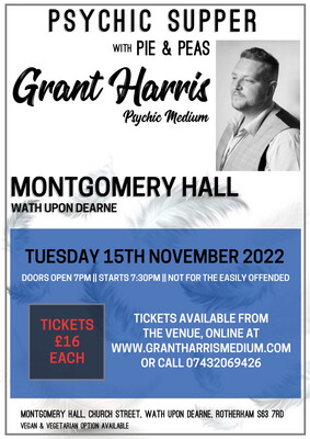 Psychic Supper @ Montgomery Hall, Wath, Tues 15th Nov 2022