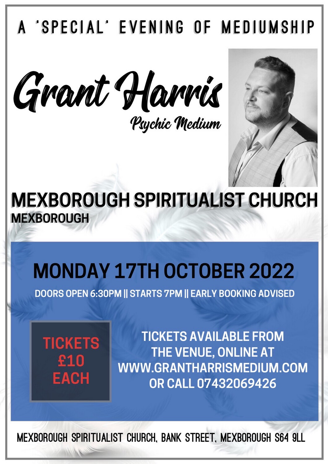 Mexborough Spiritualist Church, Mon 17th October 2022