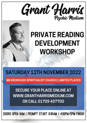 Private Reading Workshop Saturday 12th November- IN PERSON, Mexborough Spiritualist Church.