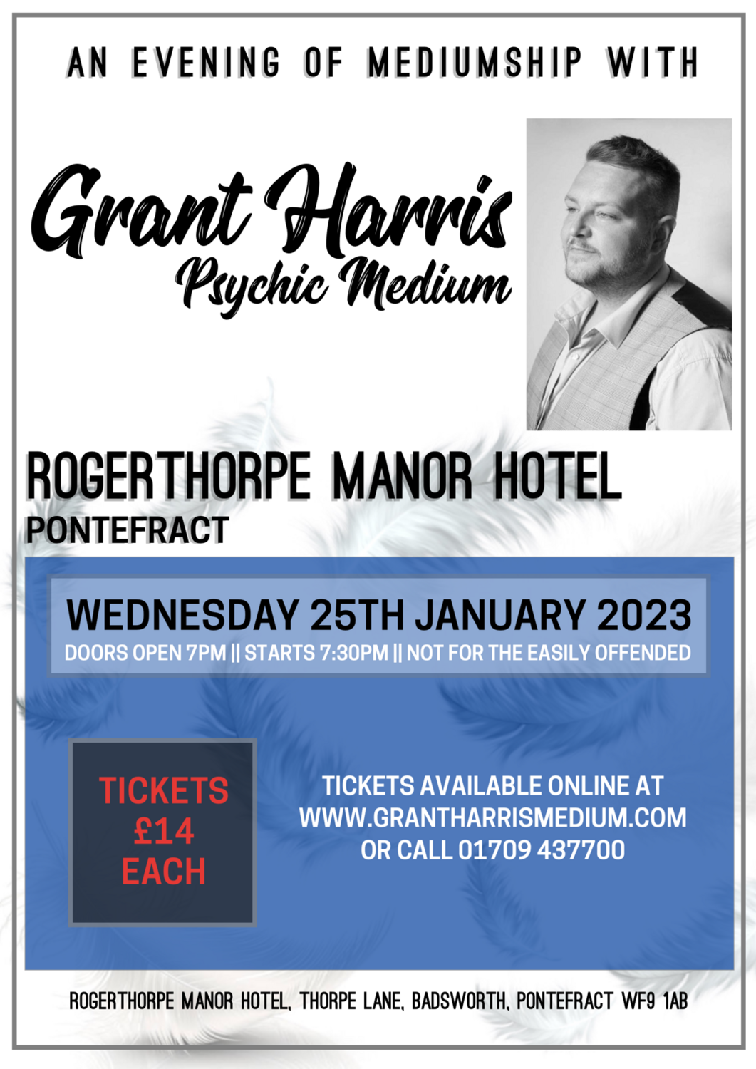 Rogerthorpe Manor Hotel, Pontefract, Wednesday 25th January 2023