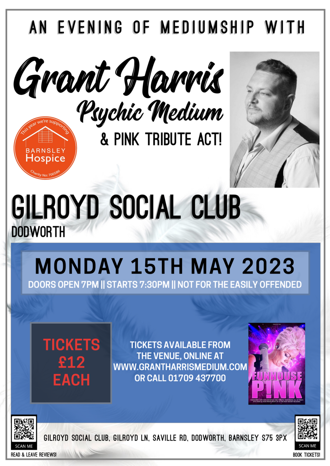 Gilroyd Social Club, Barnsley - Barnsley Hospice Fundraiser, Monday 15th May 2023 + Pink Tribute Act!!!