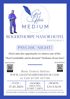 Psychic Night | Rogerthorpe Manor Hotel, Pontefract, Wed 17th January 2024