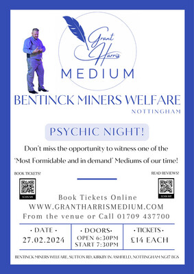 Psychic Night | Bentinck Miners Welfare, Kirkby in Ashfield, Tue 27th February 2024