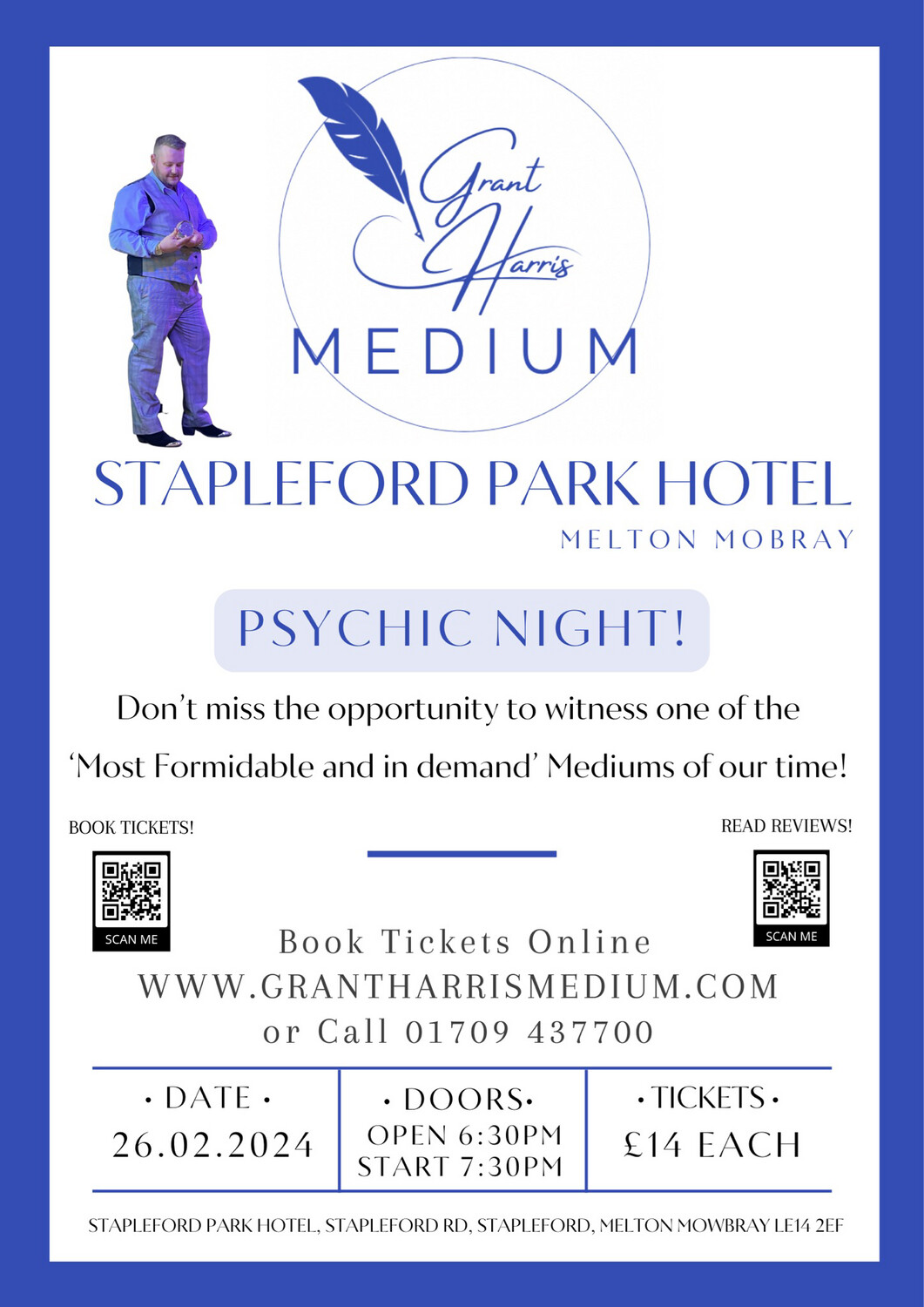 Psychic Night | Stapleford Park Hotel, Melton Mowbray, Mon 26th February 2024