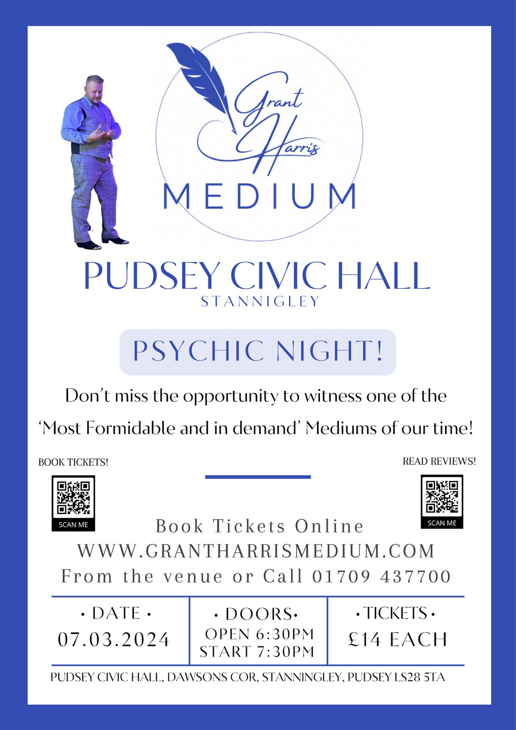 Psychic Night | Pudsey Civic Hall, Pudsey, Leeds, Thu 7th March 2024