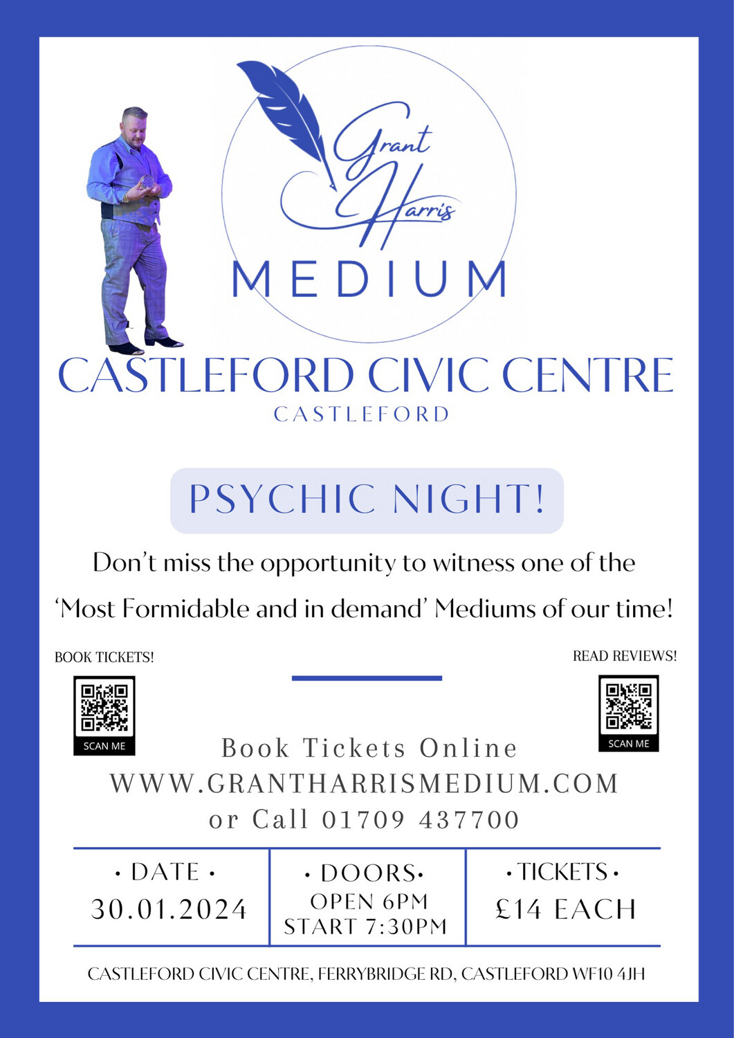 Psychic mediumship evening at Castleford. Castleford Civic Centre events.