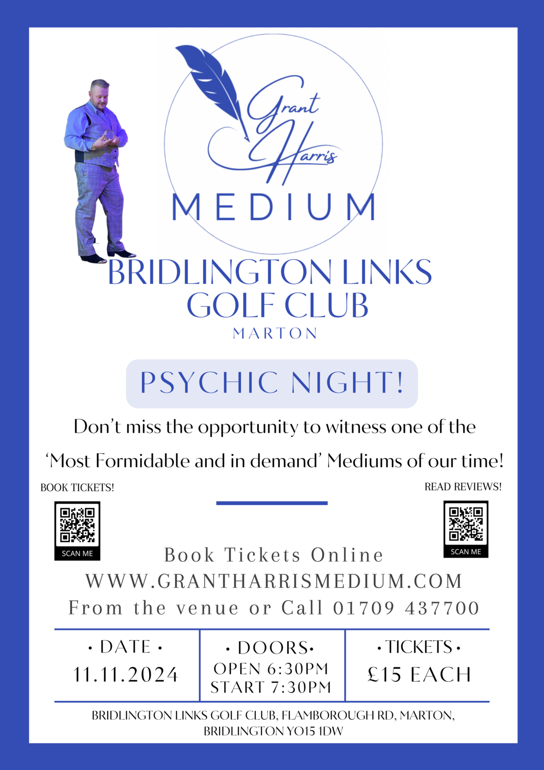 Psychic Night | Bridlington Links Golf Club, Bridlington, Monday 11th November 2024