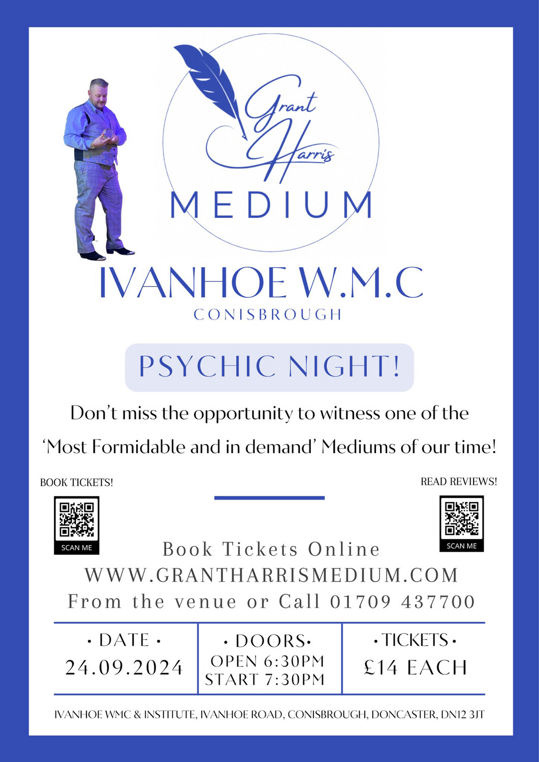 Psychic Night | Ivanhoe WMC, Conisbrough, Tue 24th September 2024