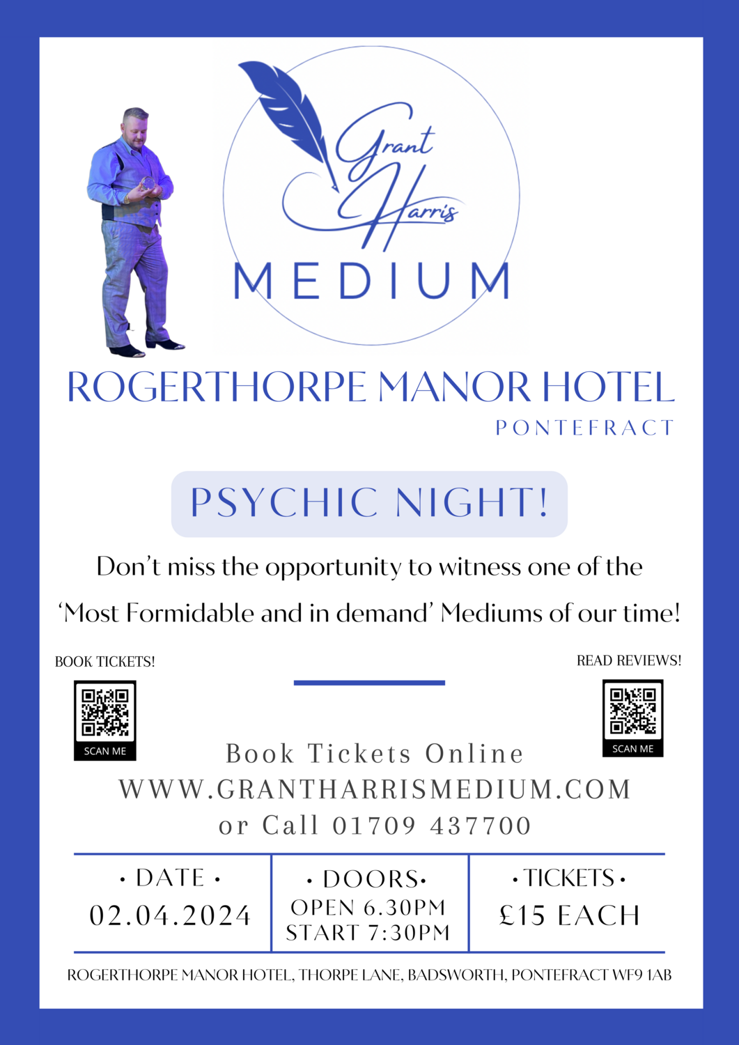 Psychic Night | Rogerthorpe Manor Hotel, Pontefract, Tue 2nd April 2024