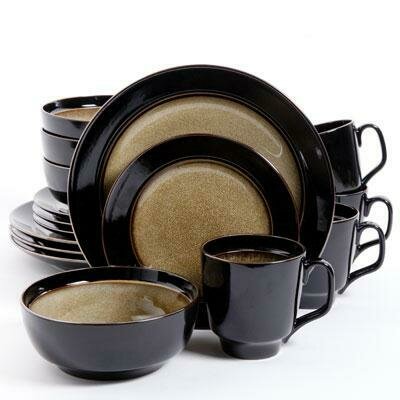 Bella Galleria 16 Piece Dinnerware Set in Taupe and Black - Gibson