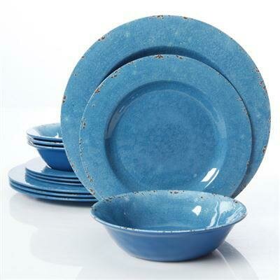 Studio California Mauna 12 piece Dinnerware, Blue - Gibson