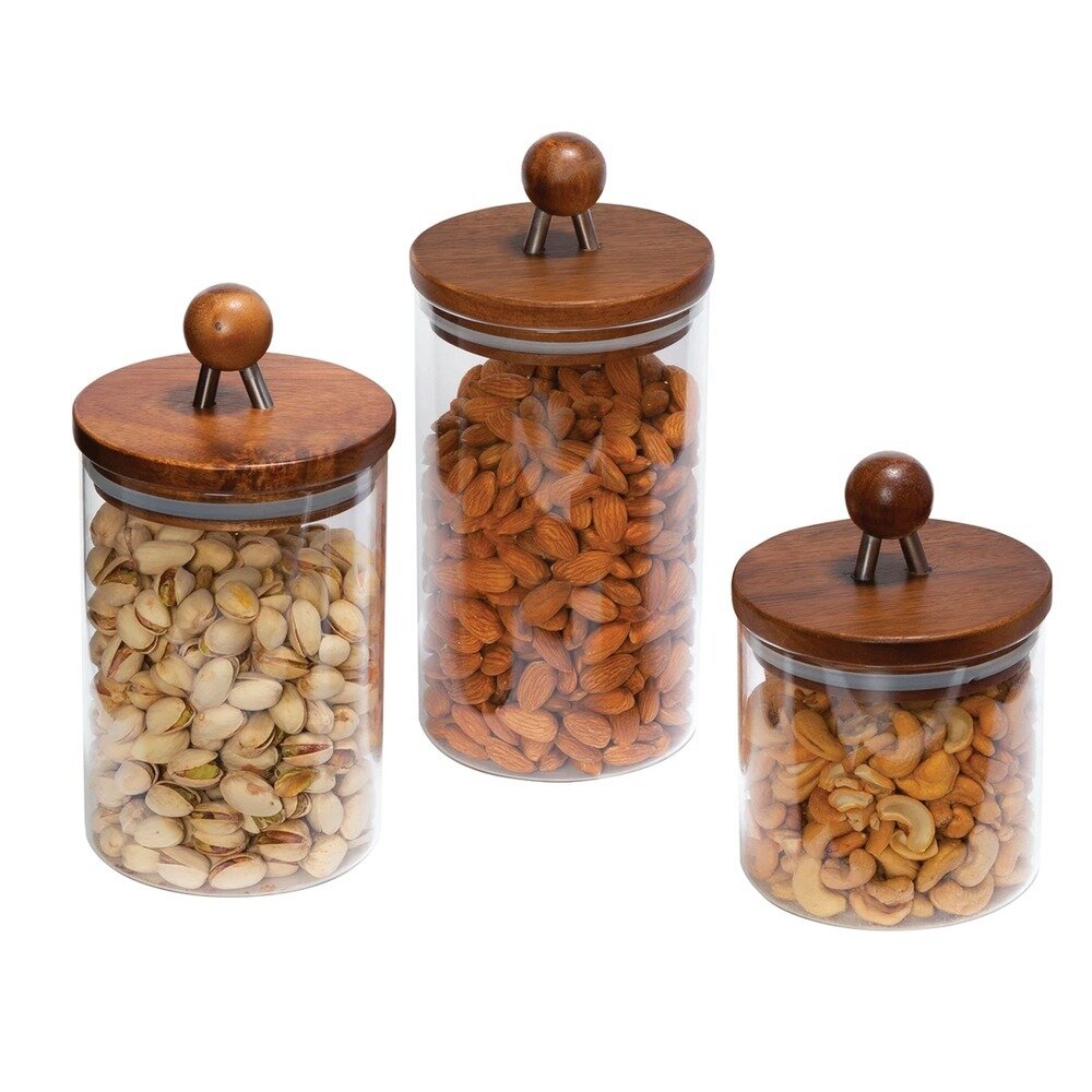 3-Piece Acacia-Top Glass Kitchen Canister Set - Honey-Can-Do