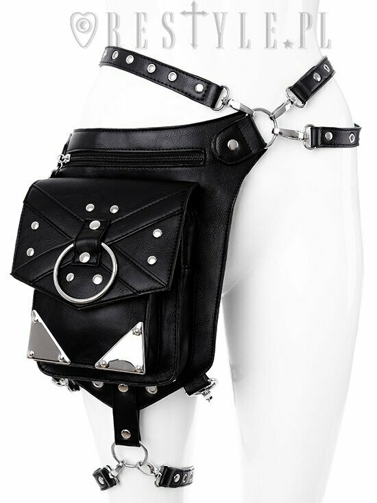 Riñonera gótica negra con bolsillos, cinturón de bolsillo, arnés, cinturón  utilitario "X STRAPS HOLSTER BAG"5/6 DIAS