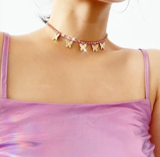 Crystal Tennis Chain Butterfly Choker for Women