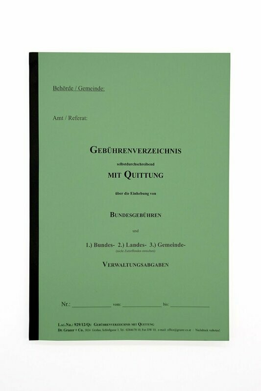 Gebührenverzeichnis mit Quittungsstreifen