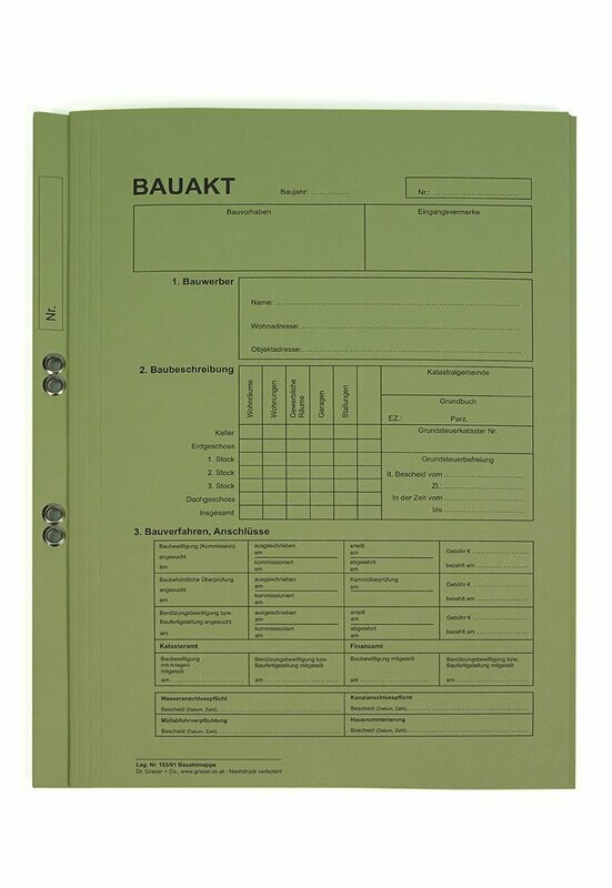 Bauaktmappe mit Bauaktdruck