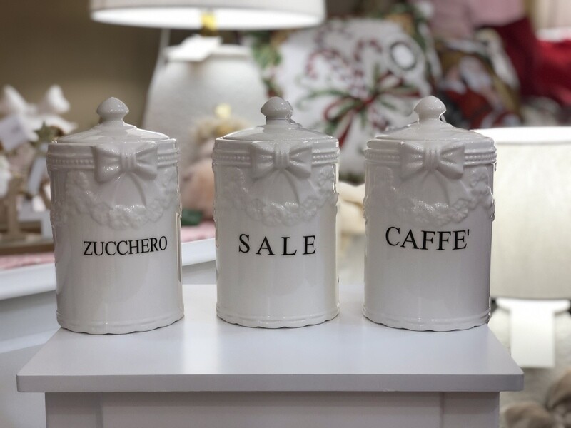 Tris Barattoli Fiocco Sale Zucchero Caffè