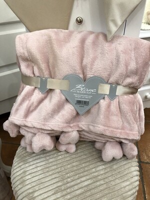 Plaid con Pom Poms Cuori Rosa