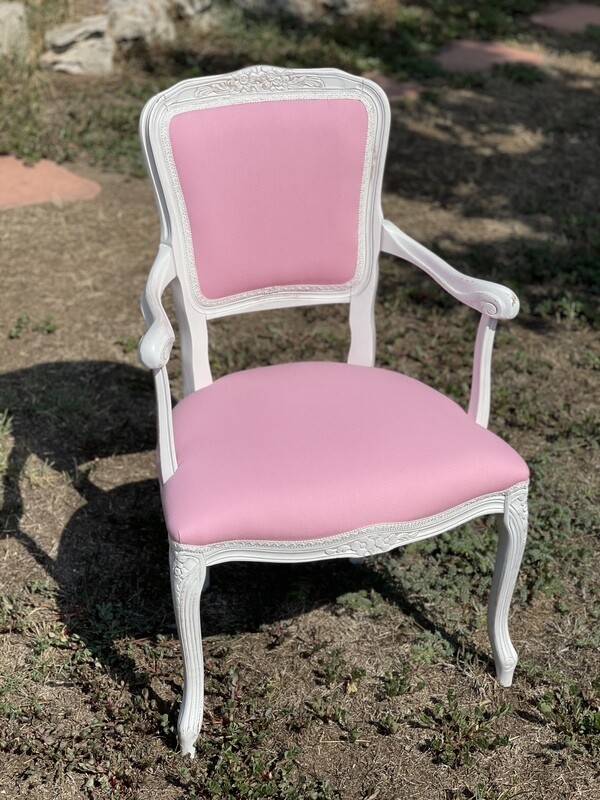 Poltroncina Parigina Rosa In Legno Bianco Shabby