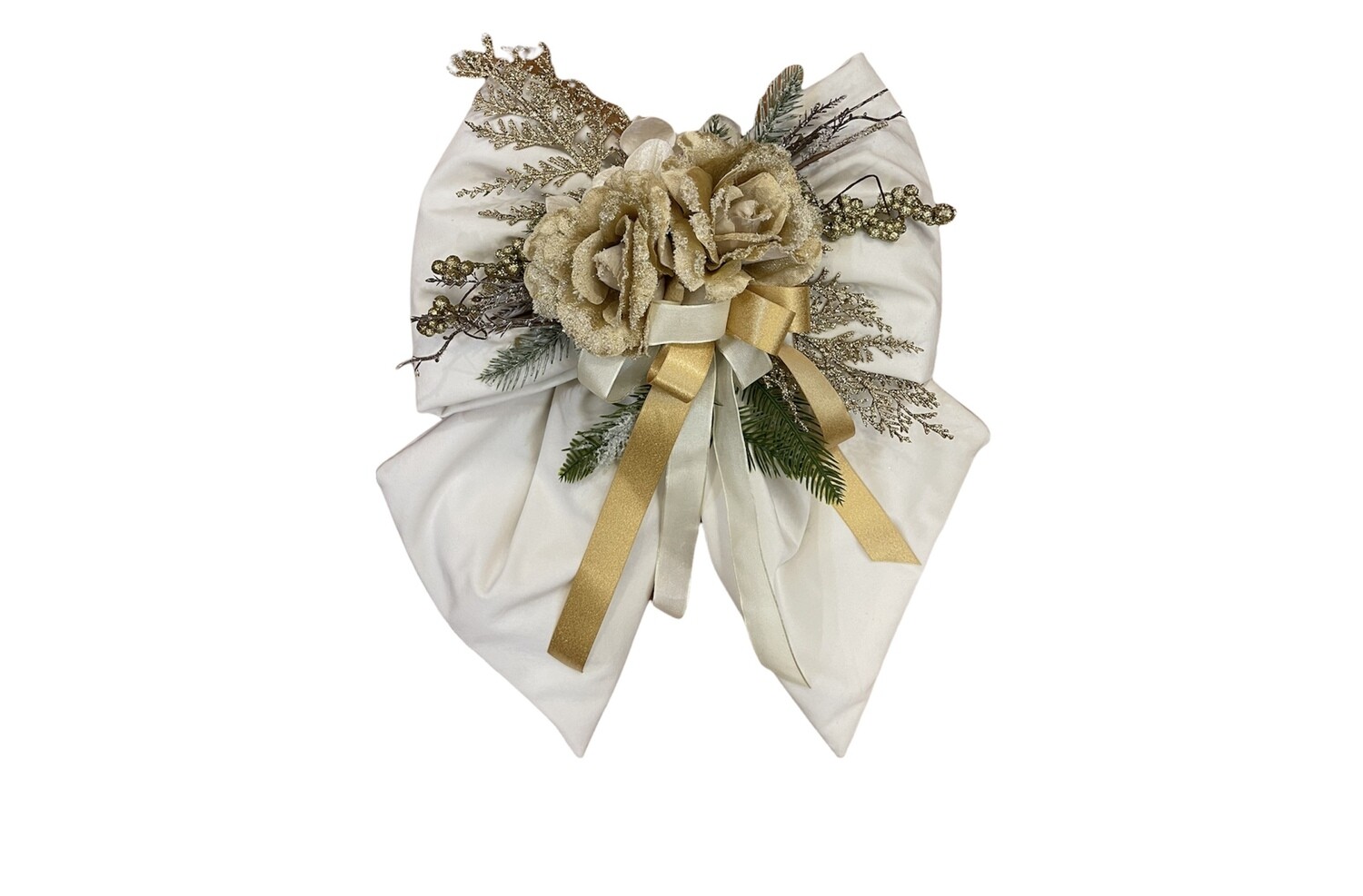 Fiocco Con Fiori In Velluto Panna