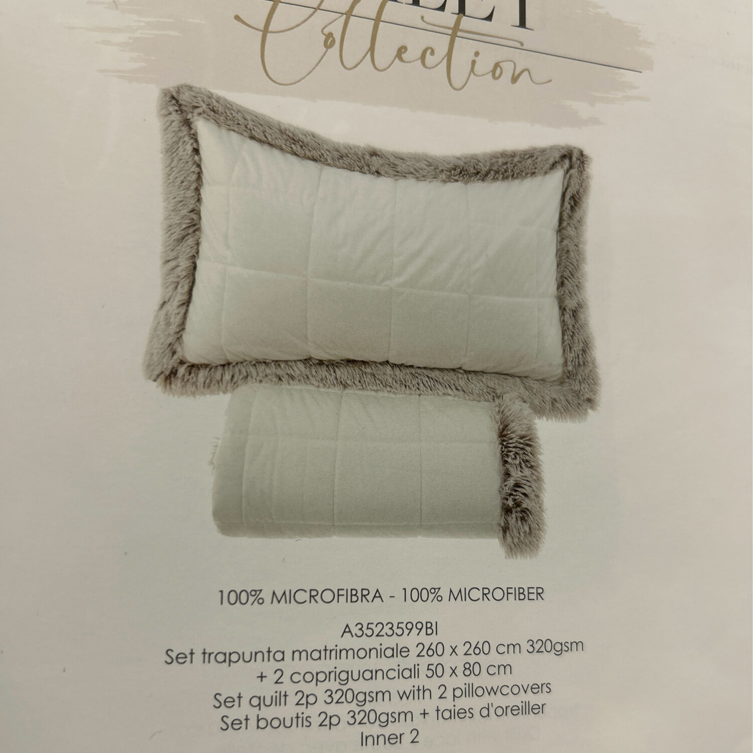 Linea Chalet set trapunta matrimoniale disponibile bianca 260x260 320 gsm +2 copriguanciali 50x80 Blanc Mariclo ‘