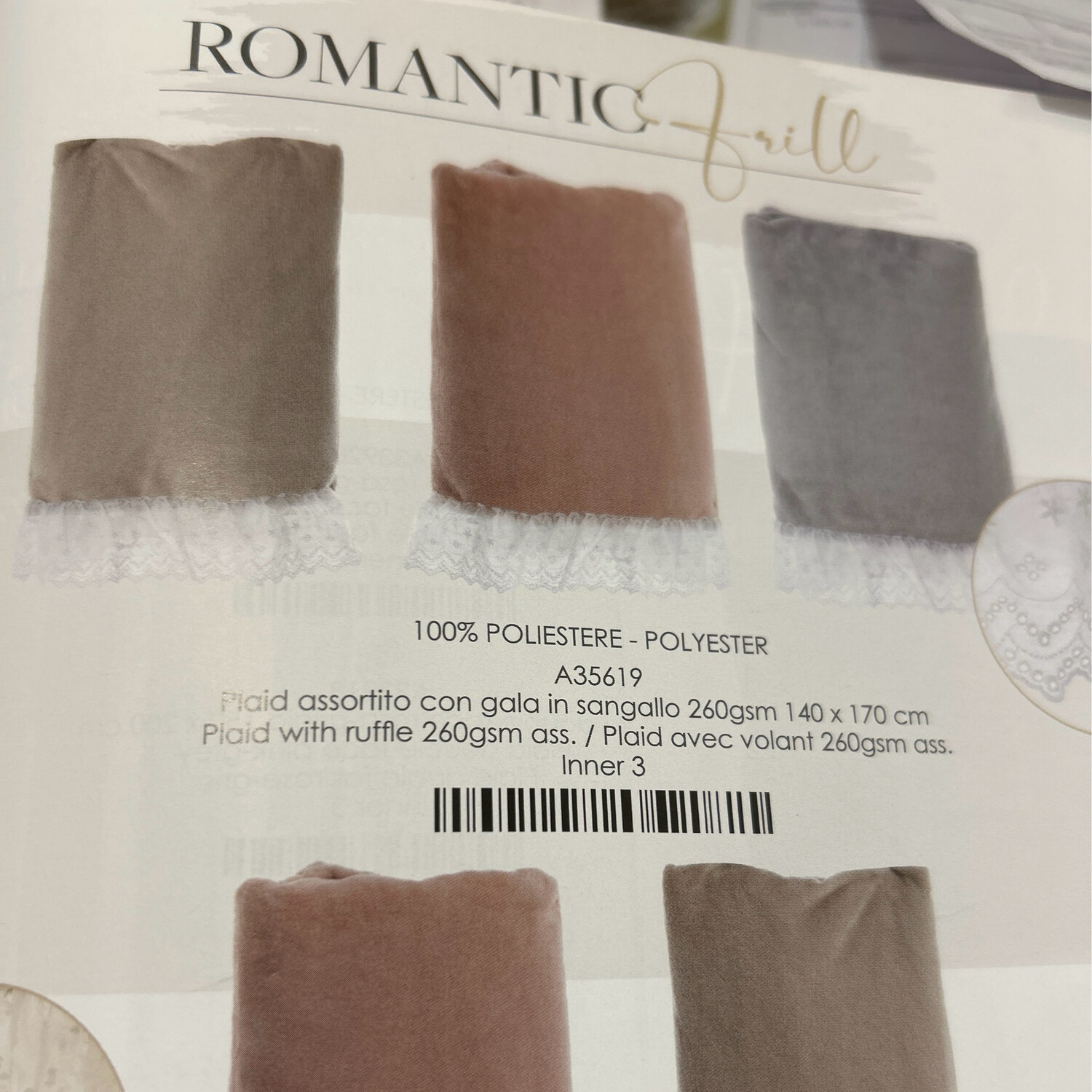 Plaid con Gala in Sangallo 260gsm 140x170 Blanc Mariclo ‘ descrivere  il colore