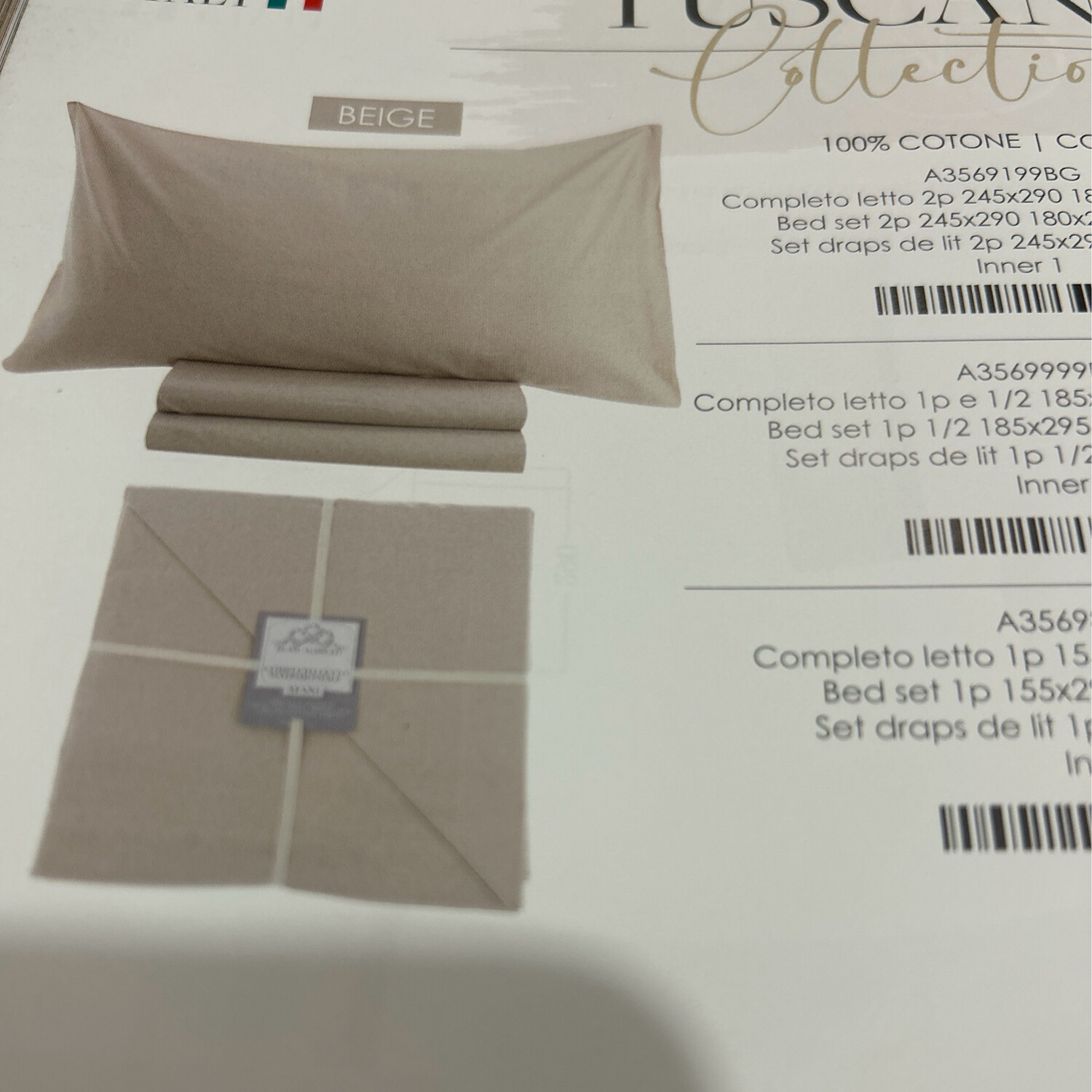 Completo letto 2 P 245x300 per letto 180x 200 +28 più 2 copriguanciali col .beige Made in Italy Blanc Mariclo “