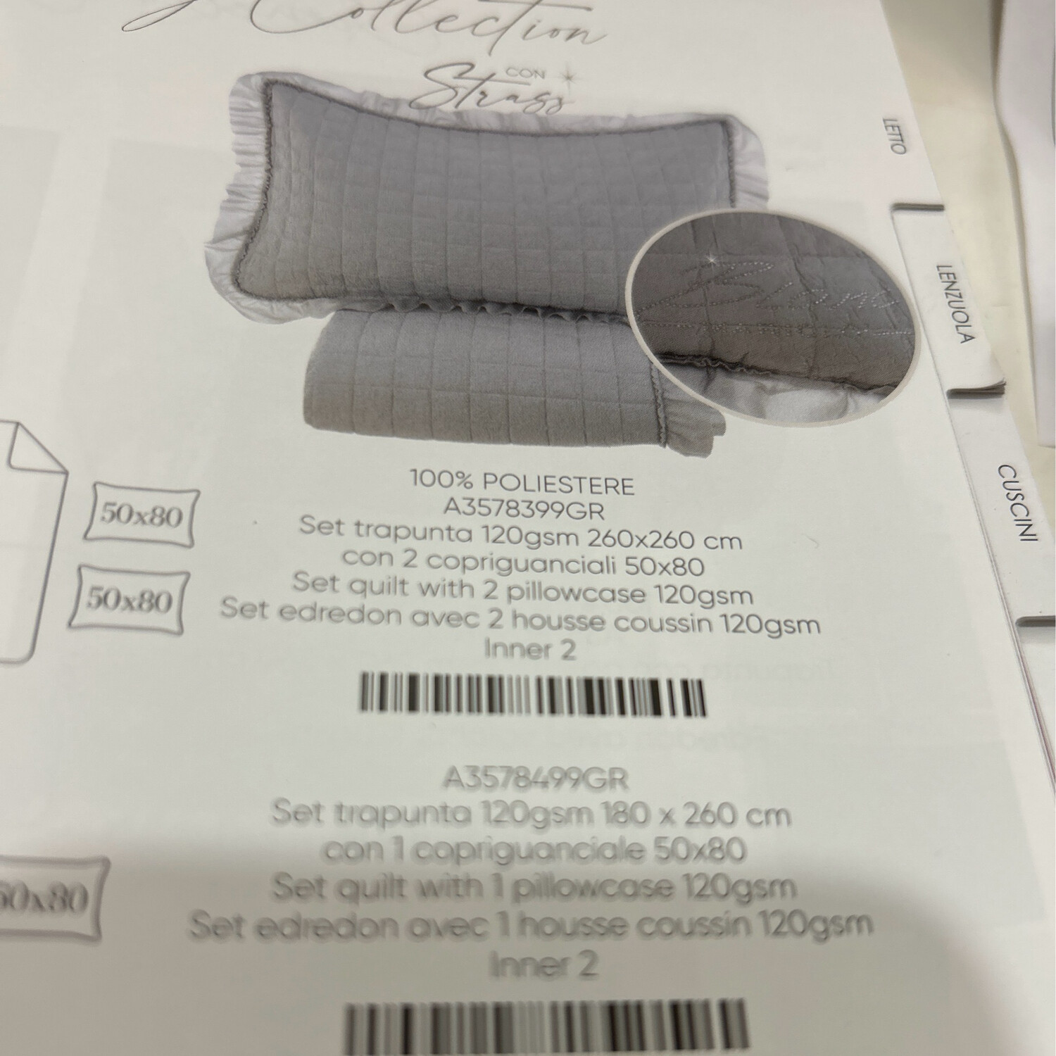 Trapunta con due copriguanciali misura 260x260 col grigio coll Bling Bling in saldi