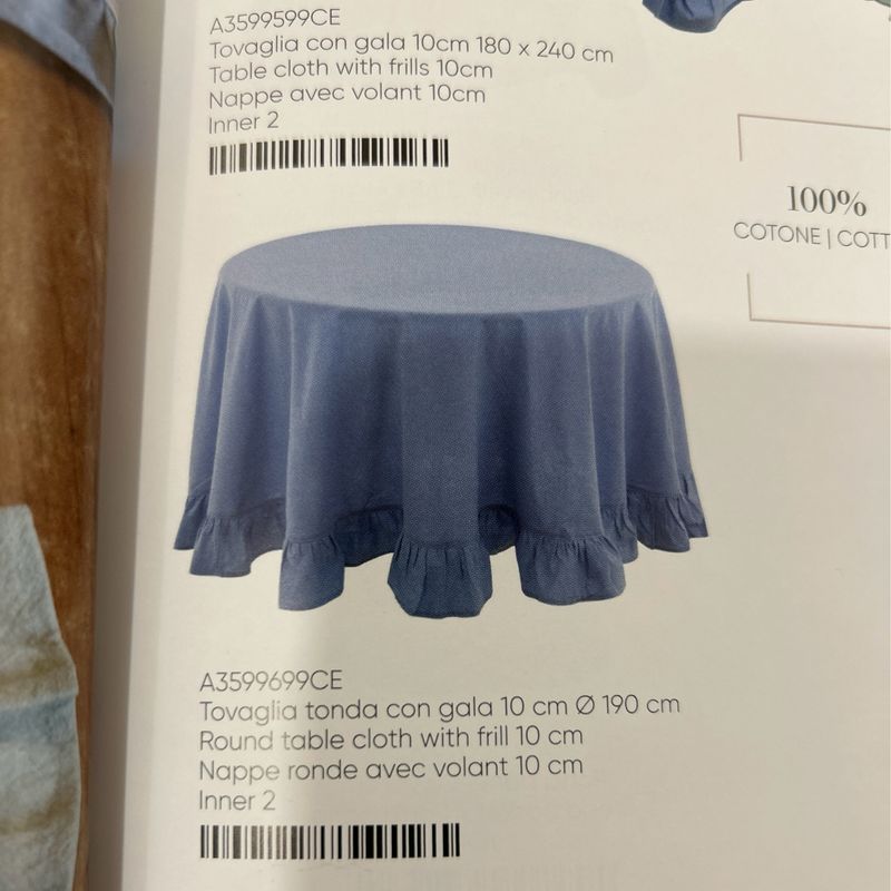 Tovaglia Con Gala tonda Diam. 190 Col azzurro Frill Collection Blanc Mariclo’ in saldi