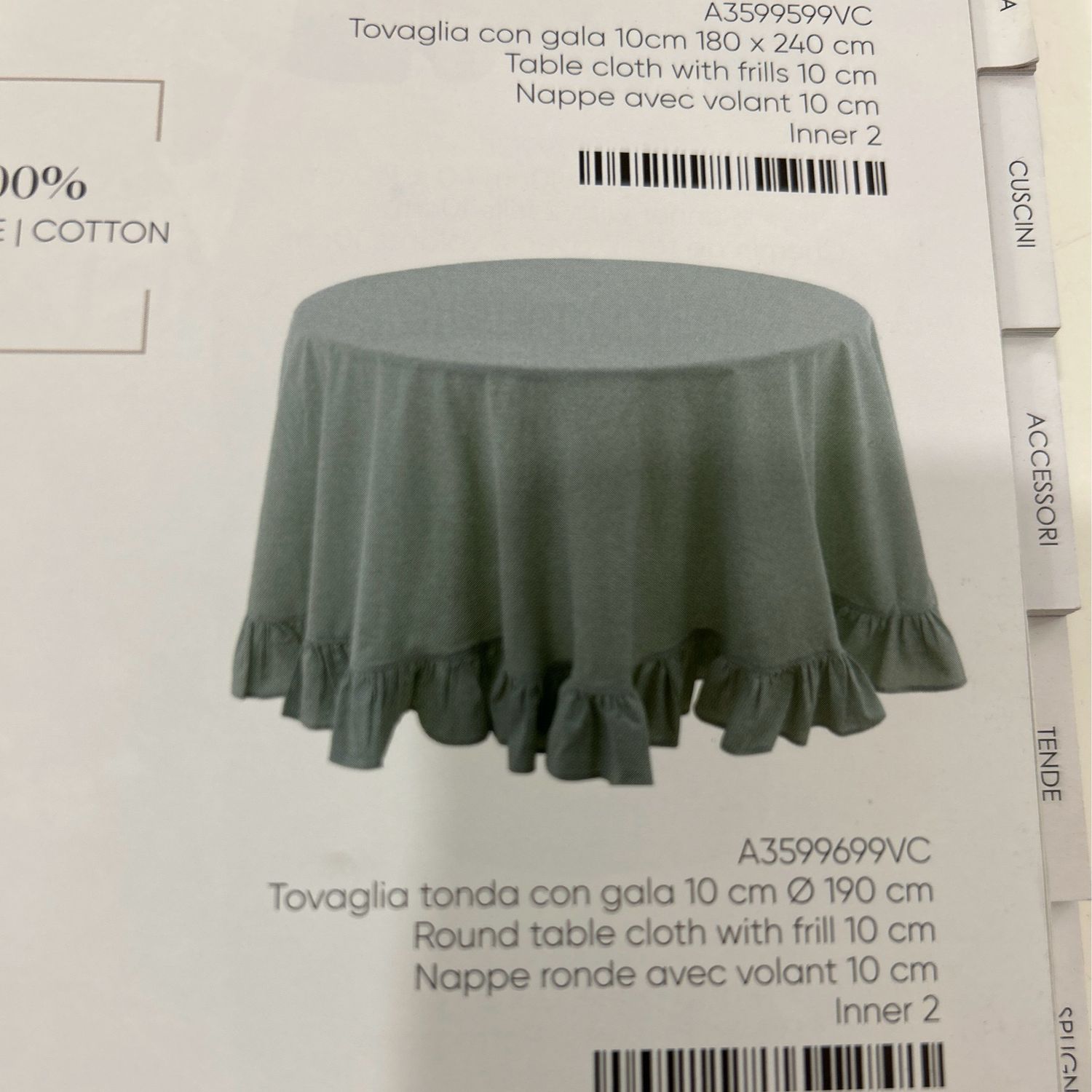 Tovaglia Tonda con gala 10 cm diametro 190 Blanc Mariclo ‘ col.verde in saldi