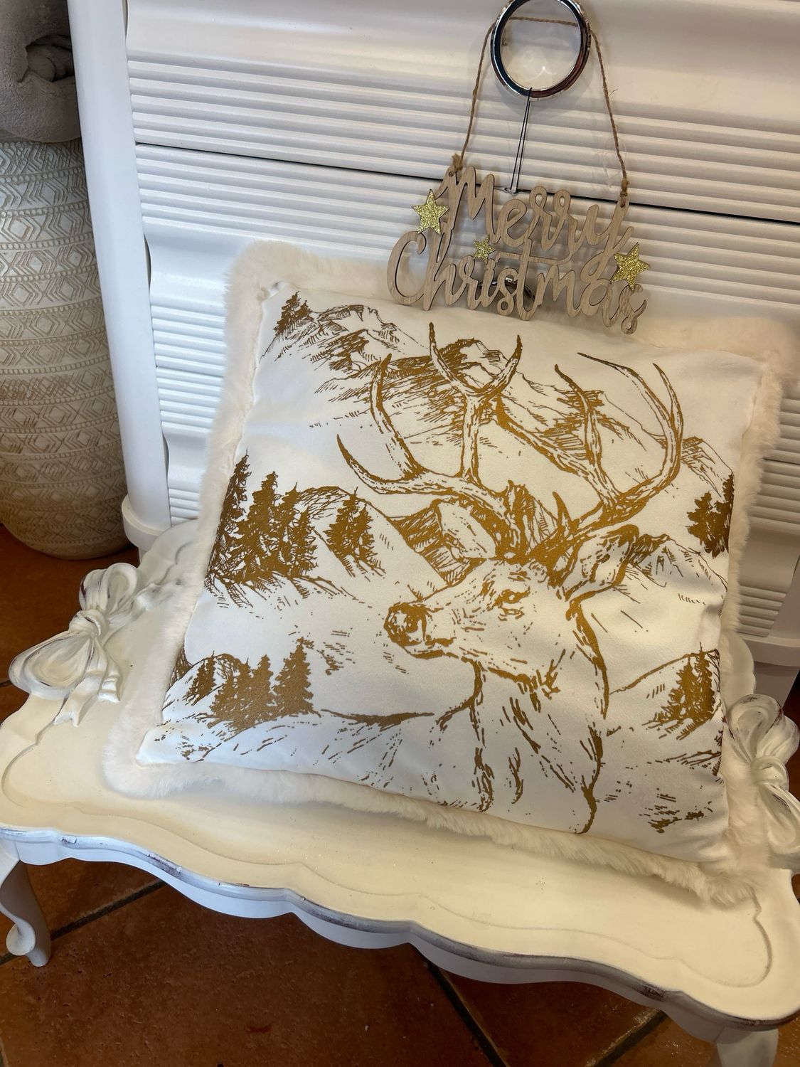 Cuscino stampato con eco pelliccia Blanc Mariclò in saldi