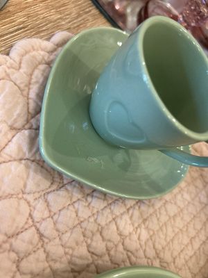 6Tazzinepiu piattinocuore verdeNuvole di Stoffa mis 6.2x5.7