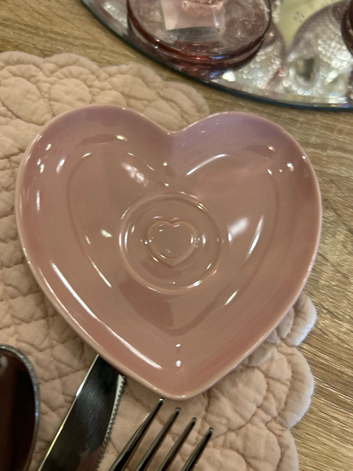Set Tazzine cuore rosa con piattino Nuvole di stoffa 6.2x 5.7 cm