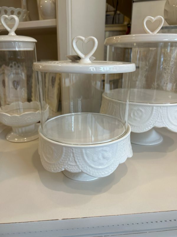 Alzatina in vetro con coperchio in ceramica diam.18 H.23 Alzatina in vetro con coperchio in ceramica diam.18 H.23