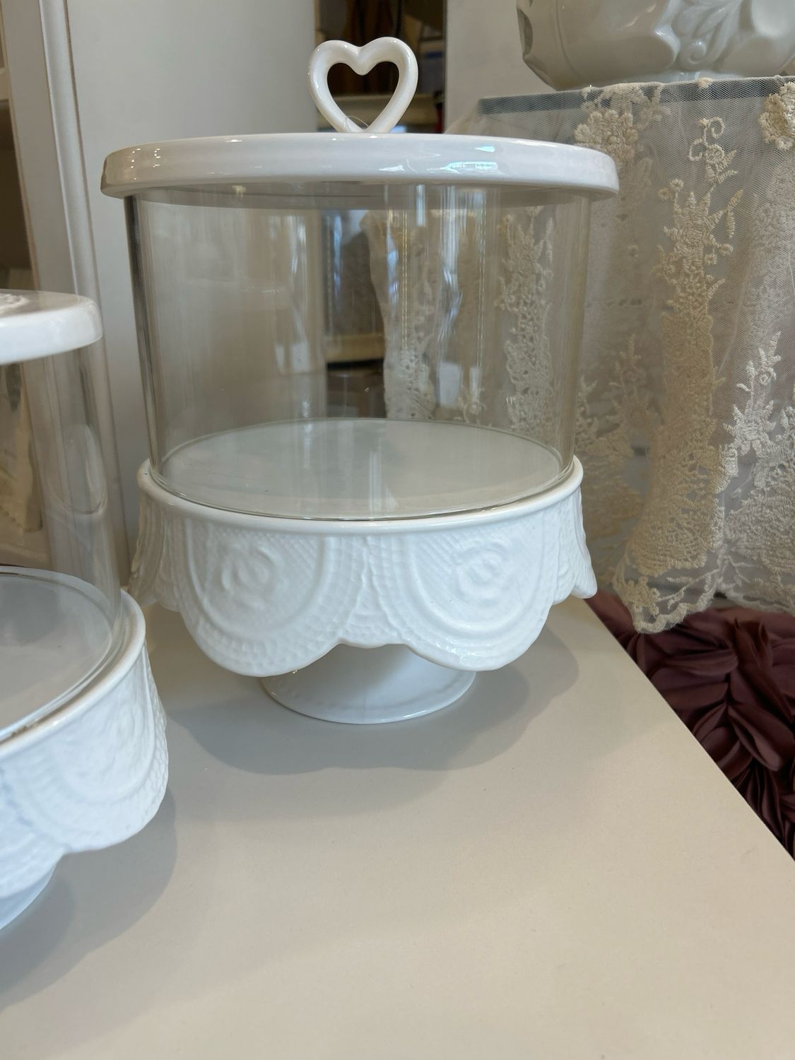 Alzatina in vetro con coperchio in ceramica Mis.diam.23 H.28