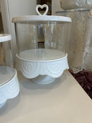 Alzatina in vetro con coperchio in ceramica Mis.diam.23 H.28