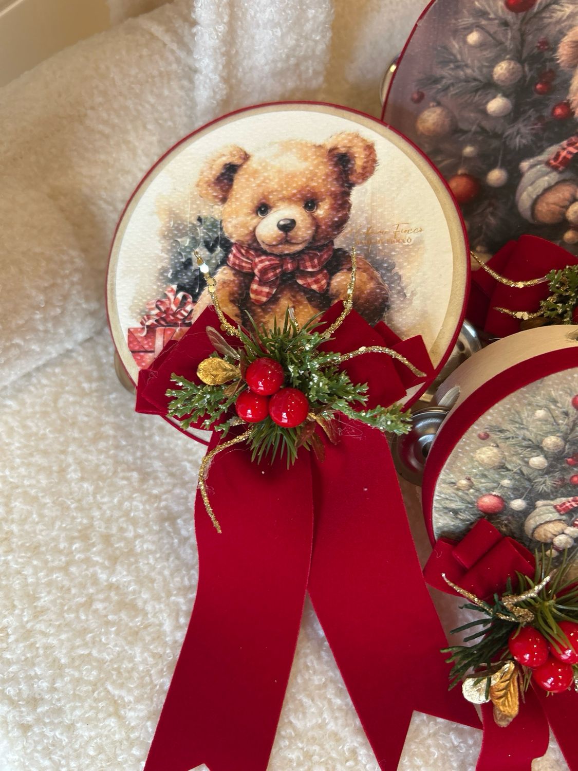 Tamburello Teddy con decoro Madame Fiocco ‘ cm 13,5 Made in Italy